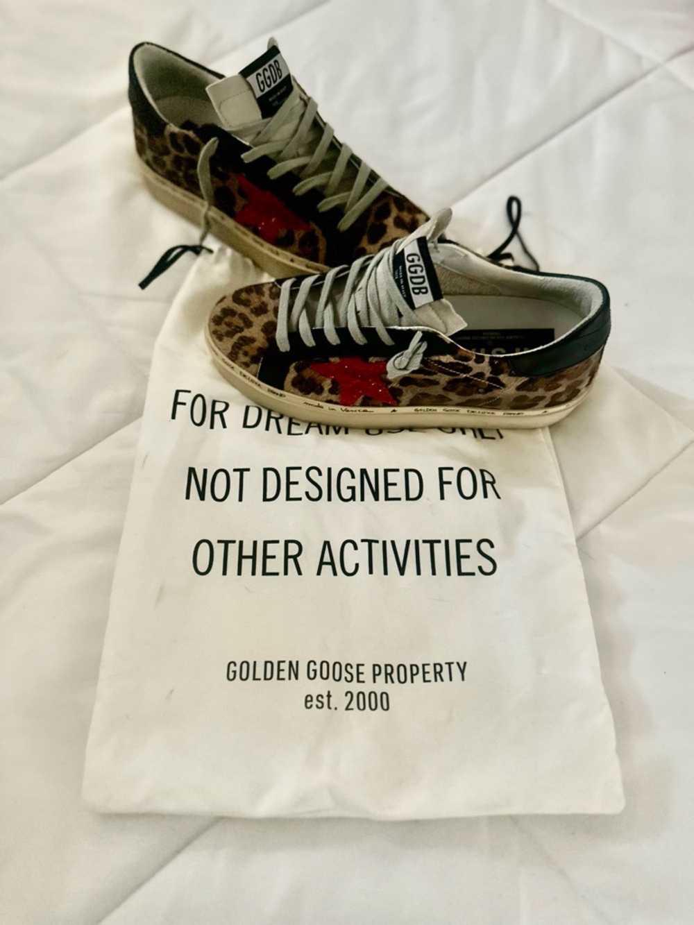 Golden Goose Leopard Print Low-Top Sneakers with Red Star